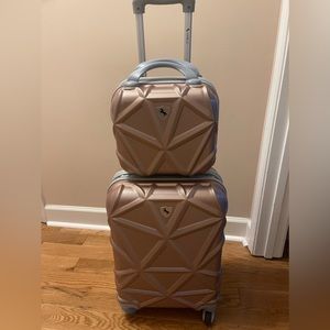 Hardside Carry On and Weekender Luggage Suitcase and Toiletry Bag, Rose Gold